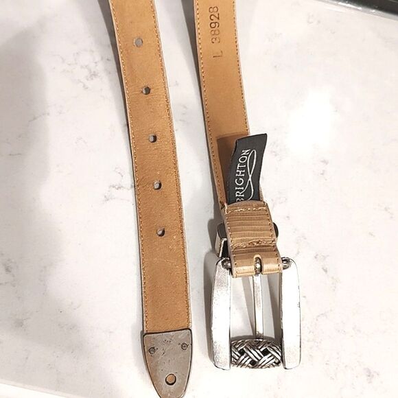 Brighton Tan Reptile Leather Belt Silver Buckle and Tip - Picture 4 of 9